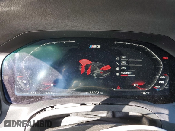 2021 BMW M3 with VIN WBS53AY07MFL43939, listed as a Copart auction lot 42085465 with 55,003 mi miles and Salvage title. Bid and sale history available at DreamBid. Image 9.