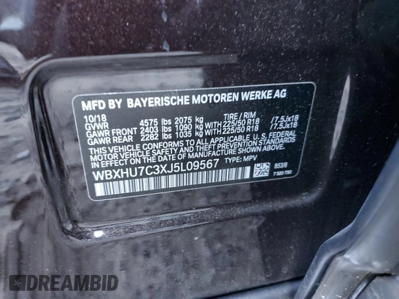 2018 BMW X1 sDrive28i with VIN WBXHU7C3XJ5L09567, listed as a Copart auction lot 69174212 with 31,954 mi miles. Bid and sale history available at carsss.com. Image 14.