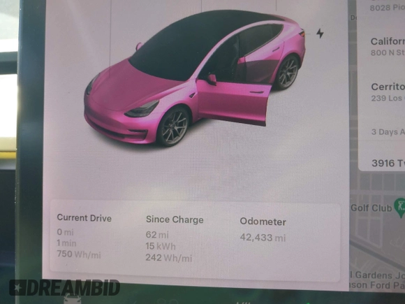 2020 Tesla Model 3 Standard Range Plus with VIN 5YJ3E1EA1LF659765, listed as a IAAI auction lot 41834411 with 42,433 mi miles and . Bid and sale history available at carsss.com. Image 7.