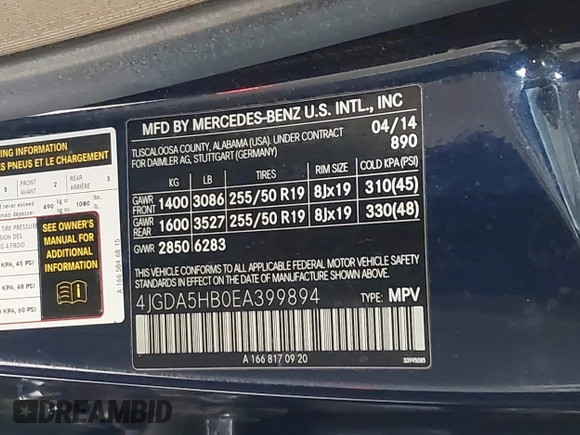 2014 Mercedes-Benz M 350 with VIN 4JGDA5HB0EA399894, listed as a IAAI auction lot 42040960 with 189,714 mi miles and . Bid and sale history available at carsss.com. Image 9.