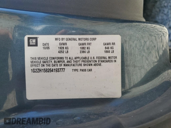 2006 Pontiac G6 GT with VIN 1G2ZH158264193777, listed as a Copart auction lot 58233065 with 140,501 mi miles and Salvage title. Bid and sale history available at DreamBid. Image 12.