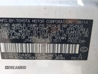 2015 Lexus IS 250 with VIN JTHCF1D2XF5017511, listed as a IAAI auction lot 42137757 with 114,274 mi miles and . Bid and sale history available at DreamBid. Image 9.
