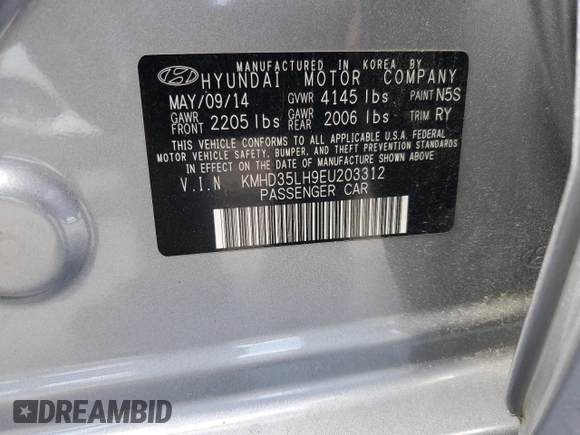 2014 Hyundai Elantra with VIN KMHD35LH9EU203312, listed as a Copart auction lot 55245655 with 119,392 mi miles and Salvage Title. Bid and sale history available at DreamBid. Image 13.
