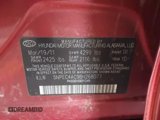2011 Hyundai Sonata Limited with VIN 5NPEC4AC9BH268077, listed as a IAAI auction lot 41902841 with 207,224 mi miles and . Bid and sale history available at carsss.com. Image 9.