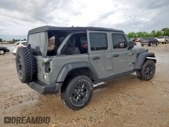 2021 Jeep Wrangler Unlimited Willys with VIN 1C4HJXDM6MW628041, listed as a Copart auction lot 58548475 with 22,697 mi miles and Salvage title. Bid and sale history available at DreamBid. Image 3.