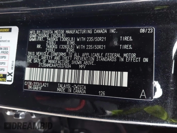 2023 Lexus RX 350 z VIN 2T2BAMCA4PC037694, wystawiony jako IAAI lot #41792327 z przebiegiem 17 862 mil mil oraz . Historia ofert i sprzedaży dostępna na DreamBid. Obrazek 9.