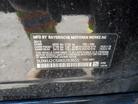 2019 BMW X6 xDrive35i with VIN 5UXKU2C5XK0Z63652, listed as a Copart auction lot 45275385 with 137,085 mi miles and Clean Title. Bid and sale history available at carsss.com. Image 13.