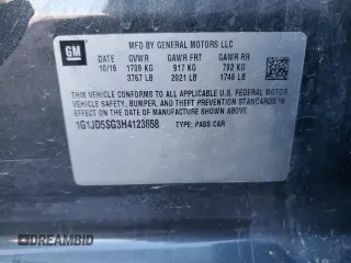 2017 Chevrolet Sonic LT z VIN 1G1JD5SG3H4123658, wystawiony jako Copart lot #89312635 z przebiegiem 121 061 mil mil oraz Szkoda całkowita • Salvage title. Historia ofert i sprzedaży dostępna na DreamBid. Obrazek 15.