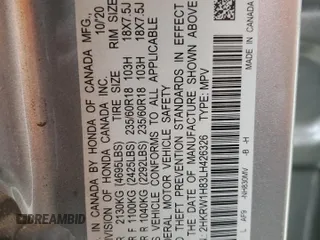 2020 Honda CR-V EX-L with VIN 2HKRW1H83LH426326, listed as a Copart auction lot 46158385 with 98,835 mi miles and Salvage Title. Bid and sale history available at carsss.com. Image 12.