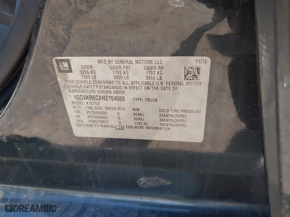 2017 Chevrolet Silverado 1500 LT with VIN 1GCVKRECXHZ154083, listed as a IAAI auction lot 41216478 with 153,599 mi miles. Bid and sale history available at carsss.com. Image 9.