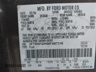 2006 Ford F-150 XLT with VIN 1FTRW12W96FA87318, listed as a IAAI auction lot 41936492 with 221,709 mi miles. Bid and sale history available at carsss.com. Image 9.
