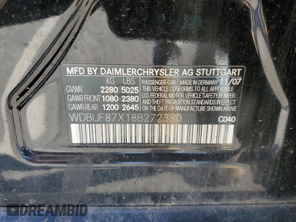 2008 Mercedes-Benz E 350 Luxury z VIN WDBUF87X18B272380, wystawiony jako Copart lot #57621075 z przebiegiem 156 274 mil mil oraz Szkoda całkowita • Salvage title. Historia ofert i sprzedaży dostępna na DreamBid. Obrazek 12.