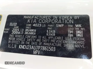 2023 Kia Soul LX with VIN KNDJ23AU7P7861503, listed as a IAAI auction lot 41707980 with 43,028 mi miles. Bid and sale history available at carsss.com. Image 9.