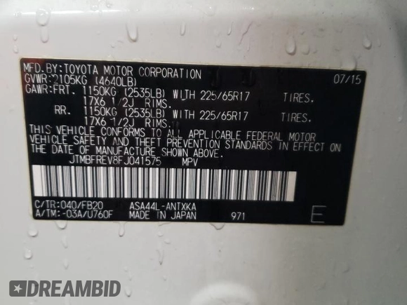 2015 Toyota RAV4 LE with VIN JTMBFREV8FJ041575, listed as a Copart auction lot 44624065 with 60,795 mi miles and Salvage Title. Bid and sale history available at carsss.com. Image 13.