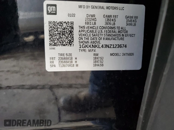 2022 GMC Acadia SLE с VIN 1GKKNKL43NZ123674, выставлен на аукционе Copart как лот 59194125 с пробегом 14 919 миль миль и Списание • Salvage title. История ставок и продаж доступна на DreamBid. Изображение 13.
