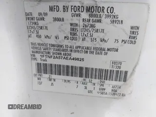 2010 Ford F-250 XL with VIN 1FTNF2A57AEA49825, listed as a IAAI auction lot 42242032 with 188,085 mi miles and . Bid and sale history available at DreamBid. Image 9.