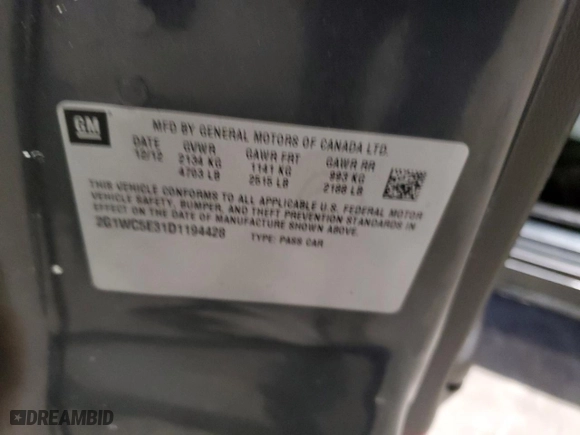 2013 Chevrolet Impala LTZ with VIN 2G1WC5E31D1194428, listed as a Copart auction lot 45863625 with 158,756 mi miles and Salvage Title. Bid and sale history available at carsss.com. Image 14.