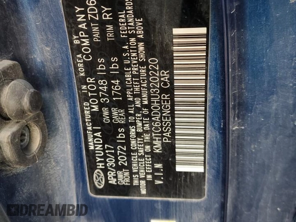 2017 Hyundai Veloster Value Edition with VIN KMHTC6AD0HU320220, listed as a Copart auction lot 85060194 with 115,355 mi miles and Salvage Title. Bid and sale history available at carsss.com. Image 14.
