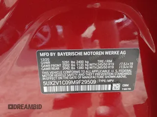 2021 BMW X4 xDrive30i with VIN 5UX2V1C09M9F29509, listed as a IAAI auction lot 42408605 with 46,992 mi miles and . Bid and sale history available at DreamBid. Image 9.