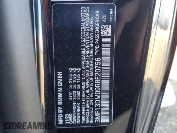 2024 BMW M2 with VIN 3MF13DM09R8E20756, listed as a Copart auction lot 79645994 with 5,207 mi miles and Salvage Title. Bid and sale history available at carsss.com. Image 14.