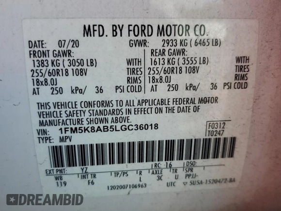 2020 Ford Police Interceptor Utility z VIN 1FM5K8AB5LGC36018, wystawiony jako Copart lot #56076965 z przebiegiem 43 525 mil mil oraz Czysty tytuł • Clean title. Historia ofert i sprzedaży dostępna na DreamBid. Obrazek 14.