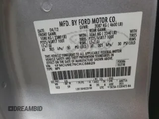 2012 Ford Escape Limited с VIN 1FMCU9E76CKC58829, выставлен на аукционе Copart как лот 63925275 с пробегом 164 473 миль миль и Чистый • Clean title. История ставок и продаж доступна на DreamBid. Изображение 13.
