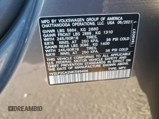 2021 Volkswagen Atlas SE z VIN 1V2LP2CA2MC589404, wystawiony jako Copart lot #84116254 z przebiegiem 54 955 mil mil oraz Szkody całkowita. Historia ofert i sprzedaży dostępna na DreamBid. Obrazek 13.