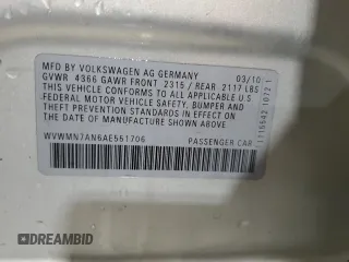 2010 Volkswagen CC Sport with VIN WVWMN7AN6AE551706, listed as a Copart auction lot 51645565 with 159,562 mi miles and Salvage Title. Bid and sale history available at carsss.com. Image 12.
