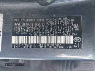 2016 Toyota Corolla L with VIN 2T1BURHEXGC609842, listed as a IAAI auction lot 41955938 with 68,915 mi miles and . Bid and sale history available at DreamBid. Image 9.