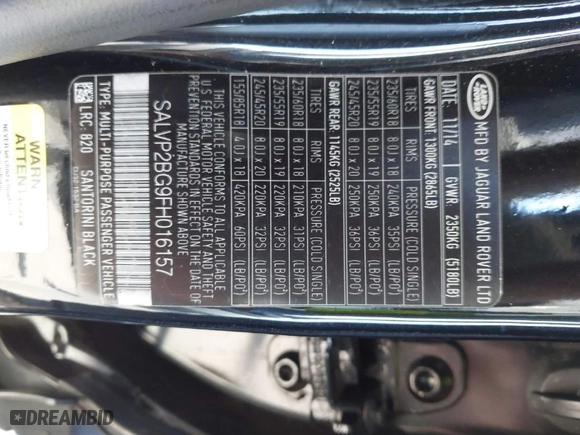 2015 Land Rover Range Rover Evoque Pure Plus with VIN SALVP2BG9FH016157, listed as a IAAI auction lot 41529426 with 99,941 mi miles. Bid and sale history available at carsss.com. Image 9.