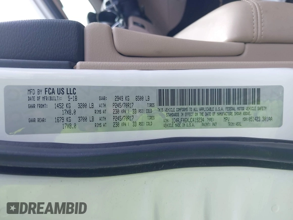 2018 Jeep Grand Cherokee Altitude with VIN 1C4RJFAGXJC419234, listed as a IAAI auction lot 42333938 with 148,695 mi miles and . Bid and sale history available at DreamBid. Image 9.