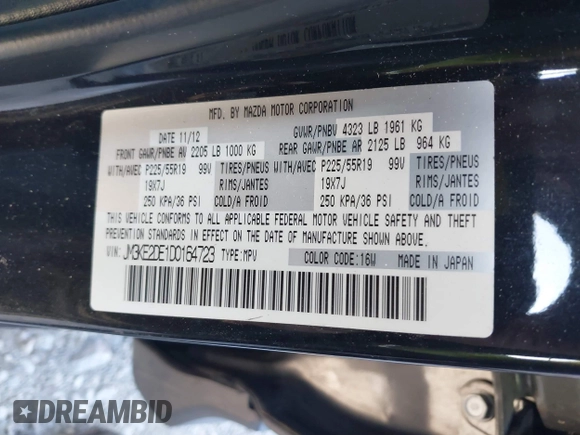 2013 Mazda CX-5 Grand Touring with VIN JM3KE2DE1D0164723, listed as a IAAI auction lot 41364590 with 227,932 mi miles. Bid and sale history available at carsss.com. Image 9.