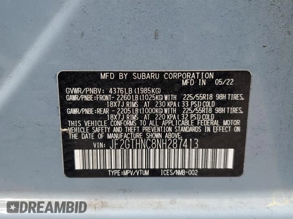 2022 Subaru Crosstrek Limited with VIN JF2GTHNC8NH287413, listed as a Copart auction lot 50107855 with 35,227 mi miles and Salvage Title. Bid and sale history available at carsss.com. Image 14.