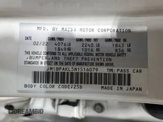 2022 Mazda 3 Select with VIN JM1BPAKL5N1516079, listed as a Copart auction lot 66222425 with 34,790 mi miles and Salvage title. Bid and sale history available at DreamBid. Image 12.