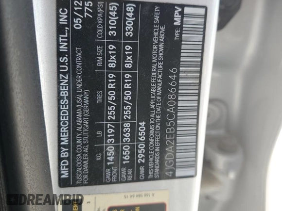 2012 Mercedes-Benz M 350 с VIN 4JGDA2EB5CA086646, выставлен на аукционе Copart как лот 65134895 с пробегом 210 552 миль миль и Чистый • Clean title. История ставок и продаж доступна на DreamBid. Изображение 13.