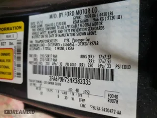 2017 Ford Fusion SE with VIN 3FA6P0H72HR383335, listed as a Copart auction lot 52892235 with 133,692 mi miles and Clean Title. Bid and sale history available at carsss.com. Image 12.