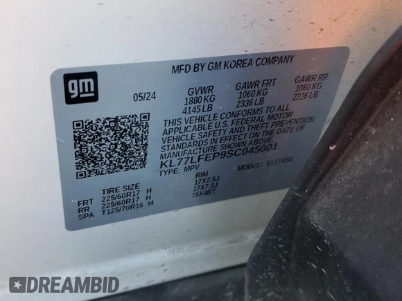 2025 Chevrolet Trax LS with VIN KL77LFEP9SC045001, listed as a Copart auction lot 42746215 with 16,184 mi miles and Salvage Title. Bid and sale history available at DreamBid. Image 15.