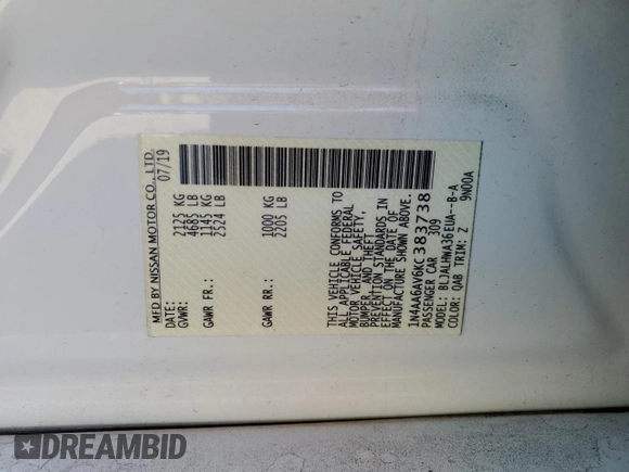 2019 Nissan Maxima Platinum z VIN 1N4AA6AV6KC383738, wystawiony jako Copart lot #46600455 z przebiegiem 94 128 mil mil oraz Szkody całkowita. Historia ofert i sprzedaży dostępna na DreamBid. Obrazek 14.