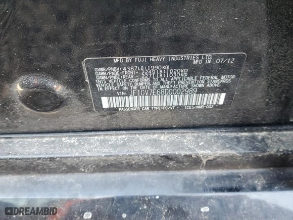 2013 Subaru Impreza Sedan WRX WRX with VIN JF1GV7E68DG002989, listed as a Copart auction lot 88241145 with 0 mi miles and Salvage Title. Bid and sale history available at carsss.com. Image 12.