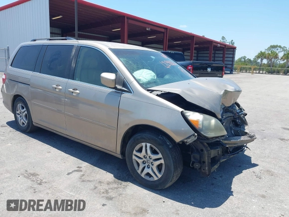 2005 Honda Odyssey EX with VIN 5FNRL38495B401742, listed as a IAAI auction lot 42133434 with 162,161 mi miles and . Bid and sale history available at carsss.com. Image 1.