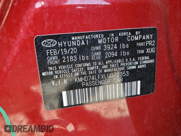 2020 Hyundai Elantra SE z VIN KMHD74LFXLU072353, wystawiony jako Copart lot #53199315 z przebiegiem 98 423 mil mil oraz Nie do naprawy • Non repairable. Historia ofert i sprzedaży dostępna na DreamBid. Obrazek 13.