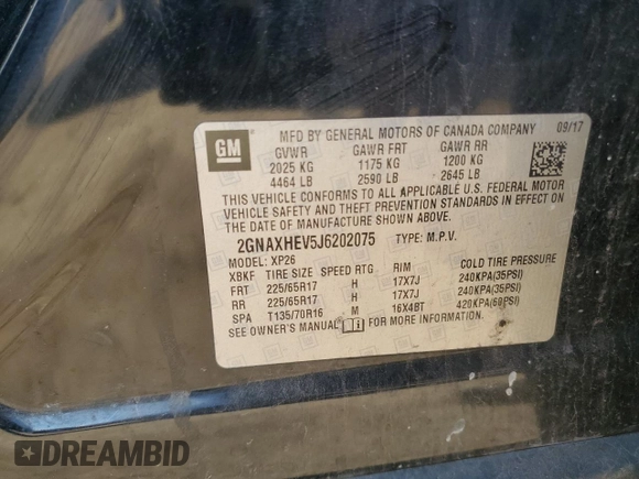 2018 Chevrolet Equinox LS with VIN 2GNAXHEV5J6202075, listed as a Copart auction lot 54198335 with 162,289 mi miles and Clean Title. Bid and sale history available at DreamBid. Image 13.