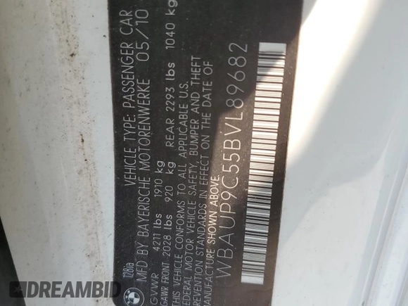 2011 BMW 1 Series 128i with VIN WBAUP9C55BVL89682, listed as a Copart auction lot 59177385 with 131,327 mi miles and Salvage title. Bid and sale history available at DreamBid. Image 12.