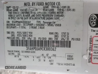 2012 Ford Fusion SEL with VIN 3FAHP0JA9CR300362, listed as a Copart auction lot 44960955 with 141,883 mi miles and Salvage Title. Bid and sale history available at carsss.com. Image 15.