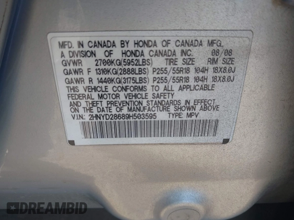 2009 Acura MDX Tech Pkg with VIN 2HNYD28689H503595, listed as a IAAI auction lot 41644216 with 242,277 mi miles. Bid and sale history available at carsss.com. Image 9.