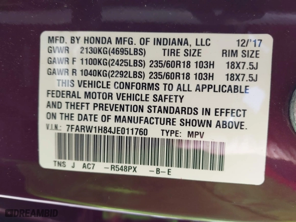 2018 Honda CR-V EX-L with VIN 7FARW1H84JE011760, listed as a IAAI auction lot 41997414 with 116,408 mi miles. Bid and sale history available at carsss.com. Image 9.