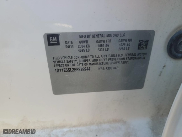 2014 Chevrolet Malibu LT with VIN 1G11E5SL2EF279944, listed as a Copart auction lot 83386094 with 167,263 mi miles and Salvage Title. Bid and sale history available at carsss.com. Image 14.