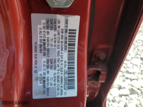 2009 Mazda CX-9 Grand Touring with VIN JM3TB38A690173807, listed as a Copart auction lot 46302595 with 257,742 mi miles and Salvage Title. Bid and sale history available at carsss.com. Image 15.