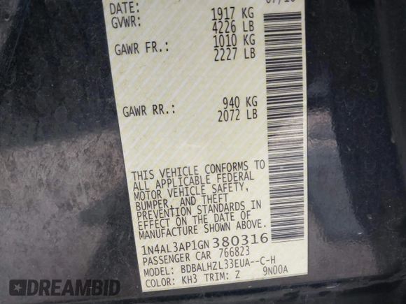 2016 Nissan Altima S with VIN 1N4AL3AP1GN380316, listed as a IAAI auction lot 41634055 with 146,454 mi miles and . Bid and sale history available at carsss.com. Image 9.