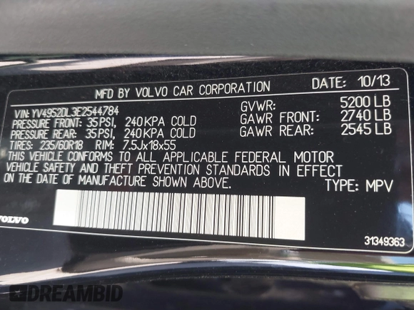 2014 Volvo XC60 3.2L z VIN YV4952DL3E2544784, wystawiony jako IAAI lot #42019715 z przebiegiem 118 633 mil mil oraz . Historia ofert i sprzedaży dostępna na DreamBid. Obrazek 9.